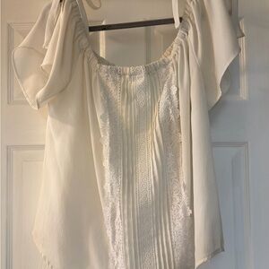 Avenue Cream Off-Shoulder Lace Front Blouse